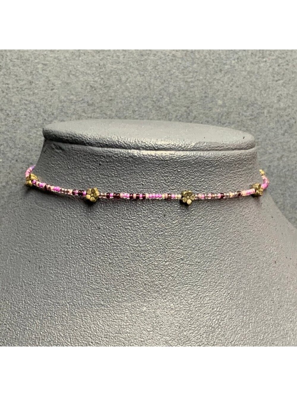 Memory Wire Choker Necklace 15 In Pink Purple Seed Beads Silver Flower Fairy Fun
